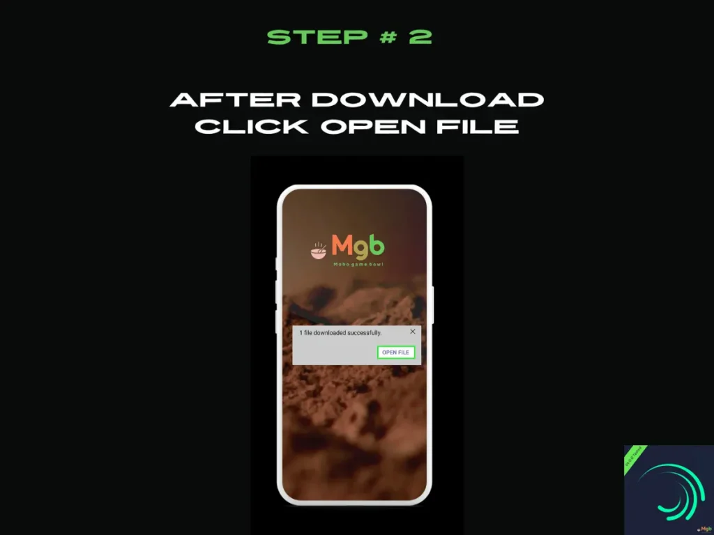 Visual representation on mobile phone screen on How to Install Alight Motion Mod APK 4.0.0 Step 2. Click open file.