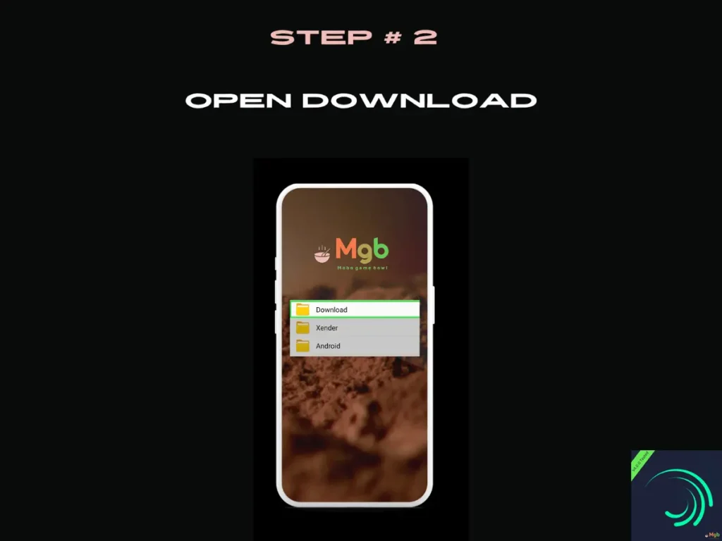 Visual representation on mobile phone screen on How to install Alight Motion Mod APK 4.0.0 from the file manager step 2. Open Download.