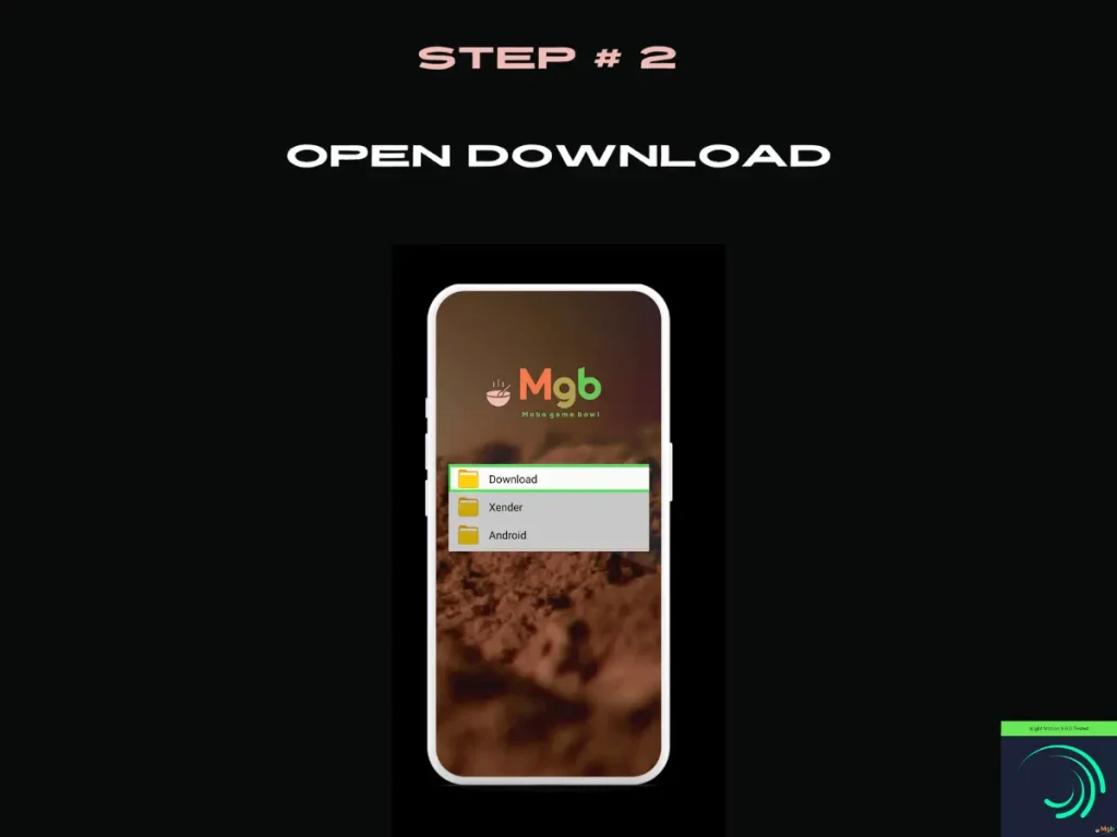 Visual representation on mobile phone screen on How to install Alight Motion 3.9.0 mod APK from the file manager step 2. Open Download.
