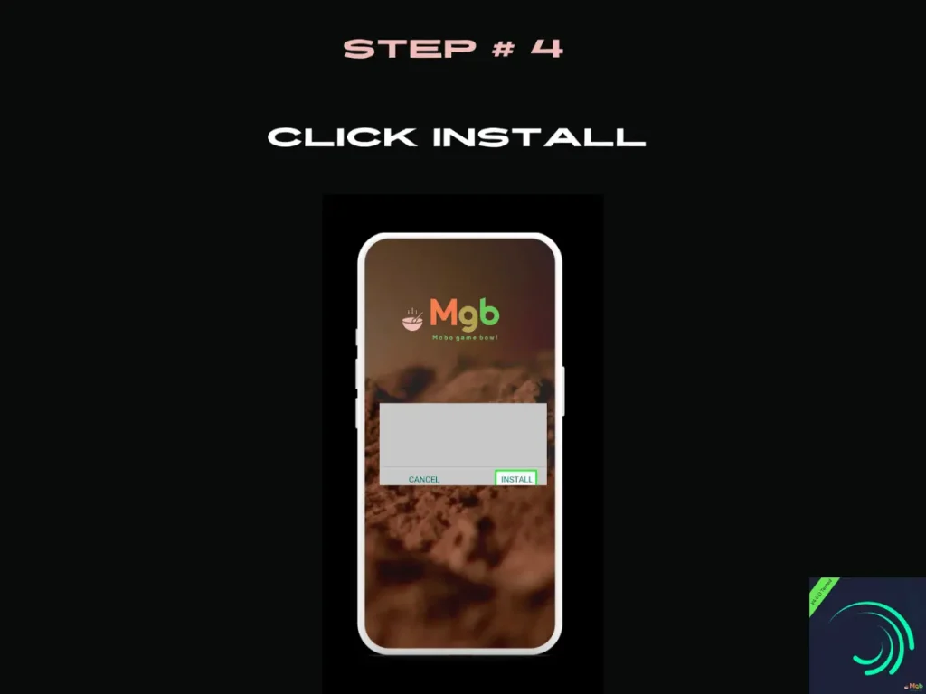 Visual representation on mobile phone screen on How to install Alight Motion Mod APK 4.0.0 from the file manager step 4 Click Install
