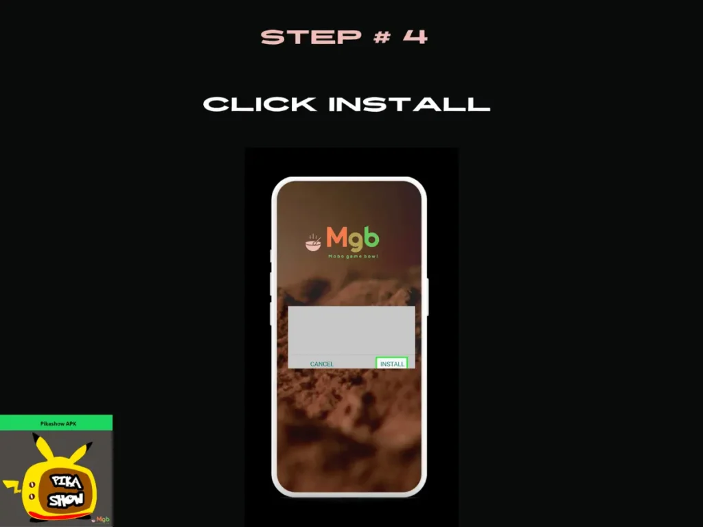 Visual representation on mobile phone screen on How to install Pikashow APK from the file manager step 4 Click Install