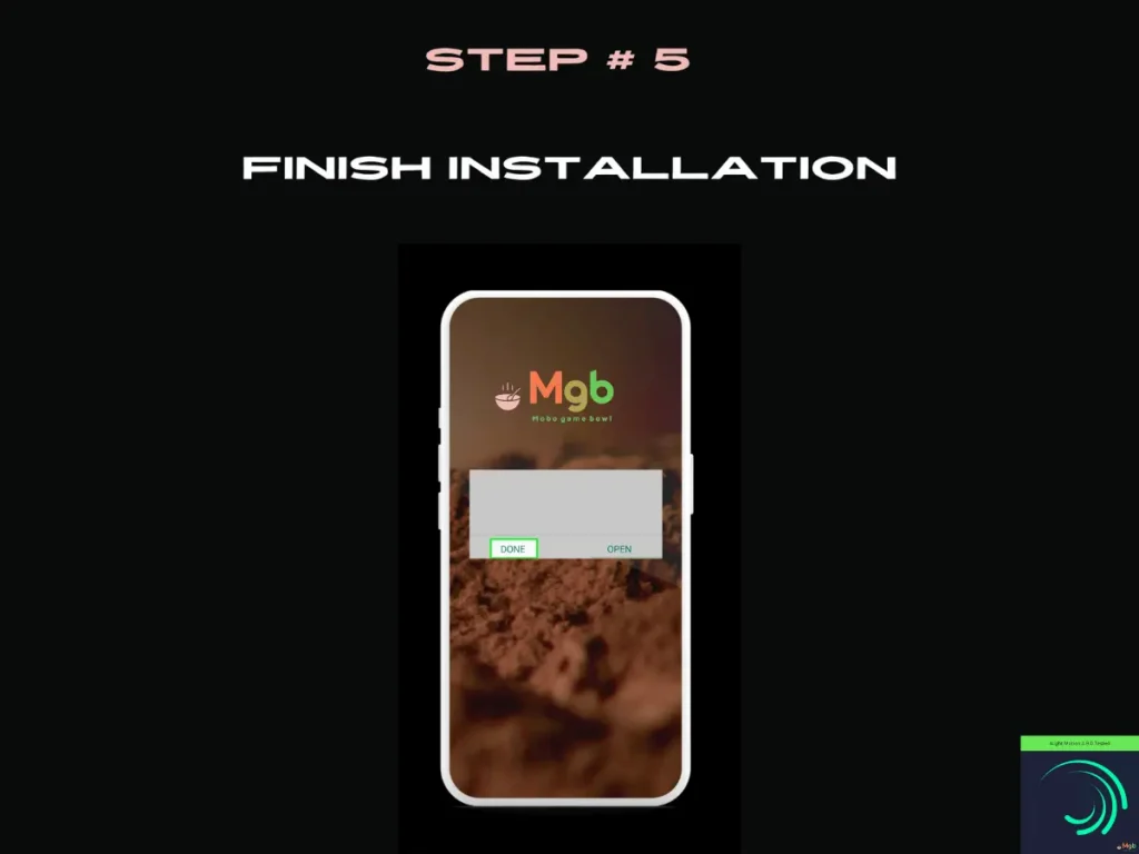 Visual representation on the mobile phone screen on How to install Alight Motion 3.9.0 mod APK from the file manager step 5 click done.