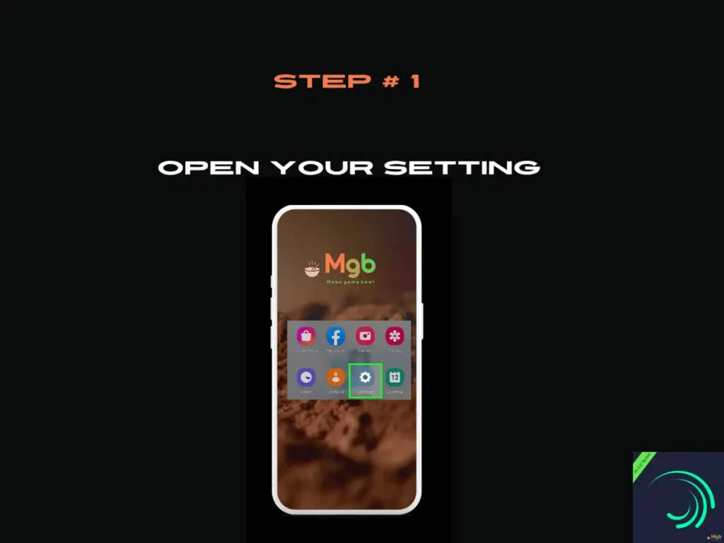 Visual representation on the mobile phone screen on How to download Alight Motion Mod APK 4.0.0 Step 1 open setting.
