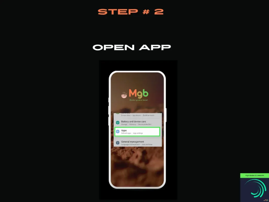 Visual representation on mobile phone screen on How to download Alight motion 3.7.1 mod APK Step 2. Click App