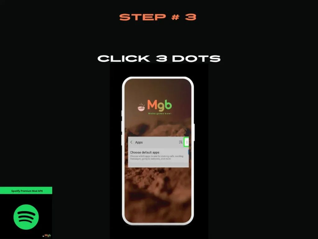 Visual representation on the mobile phone screen on How to download Spotify Premium Mod APK Step 3. Click 3 dots.