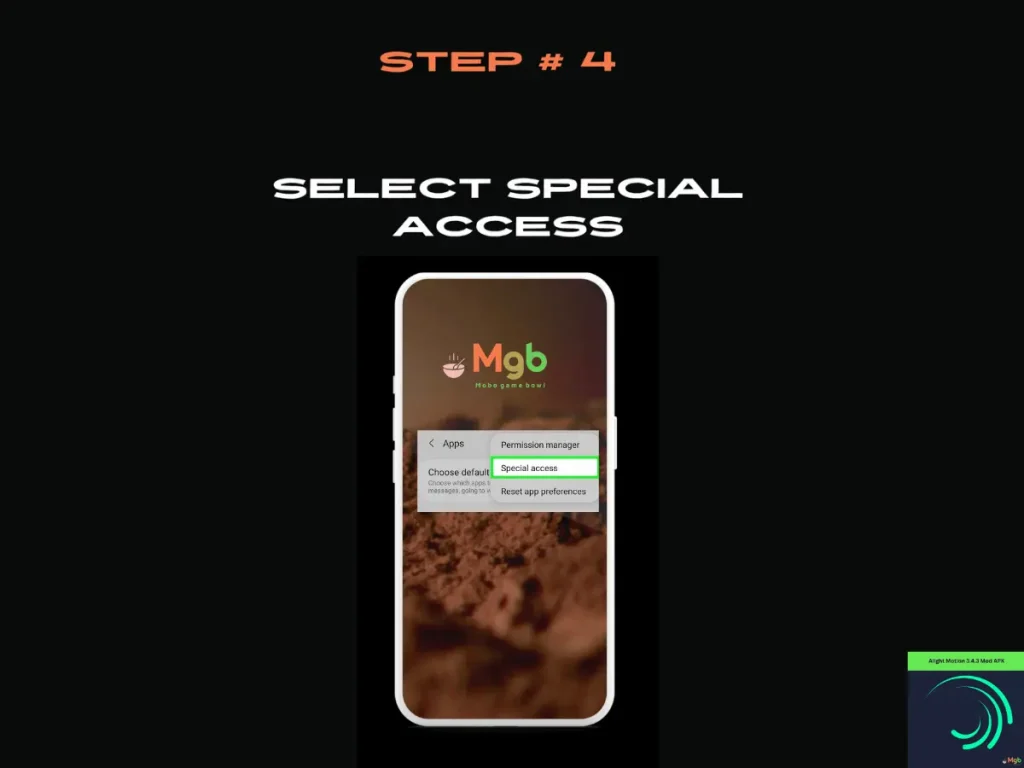 Visual representation on the mobile phone screen on How to download Alight Motion mod APK 3.4.3 Step 4 Special access.