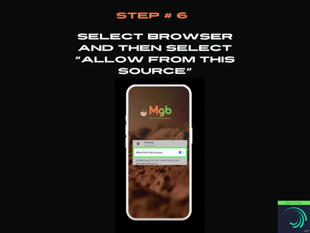 Visual representation on the mobile phone screen on How to download Alight Motion 3.9.0 mod APK Step 6 Allow access from this source.