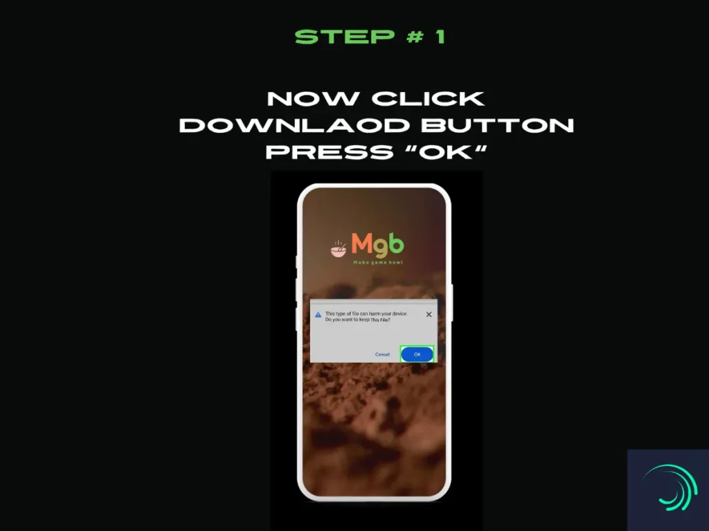 Visual representation on the mobile phone screen on How to Install Alight Motion Mod APK Step 1. Press OK.