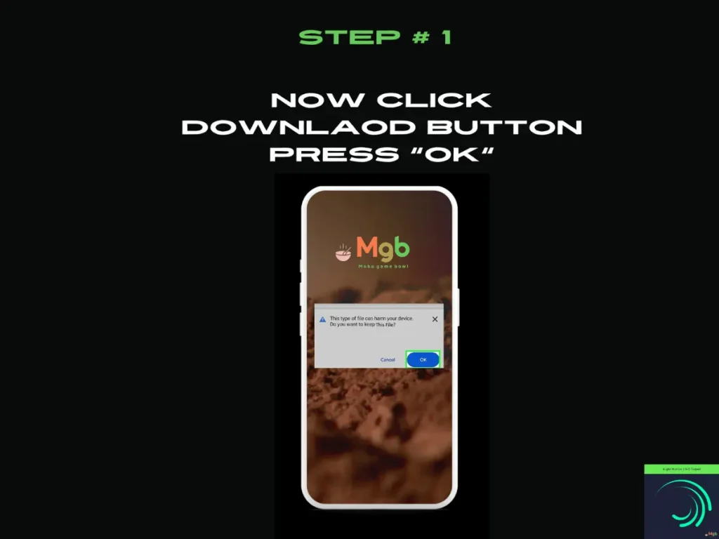 Visual representation on the mobile phone screen on How to Install Alight Motion 3.9.0 mod APK Step 1. Press OK.