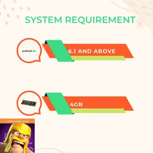 Textual representation on Clash of Clans Mod APK System Requirement which is android 6.1 and above and 4 GB RAM.