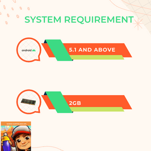 Textual representation on Subway Surfers MOD APK System Requirement which is android 5.1 and above and 2 GB RAM.
