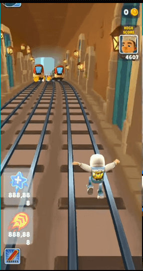 Screenshot of actual gameplay in Subway Surfers MOD APK jumping on track