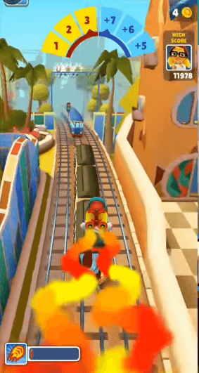 Third Screenshot of actual gameplay in Subway Surfers MOD APK. using unlimited booster.