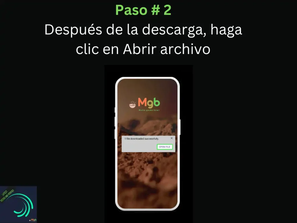 Representación visual en la pantalla del teléfono móvil en Cómo instalar Alight Motion Mod APK Paso 2. Haga clic en abrir archivo.