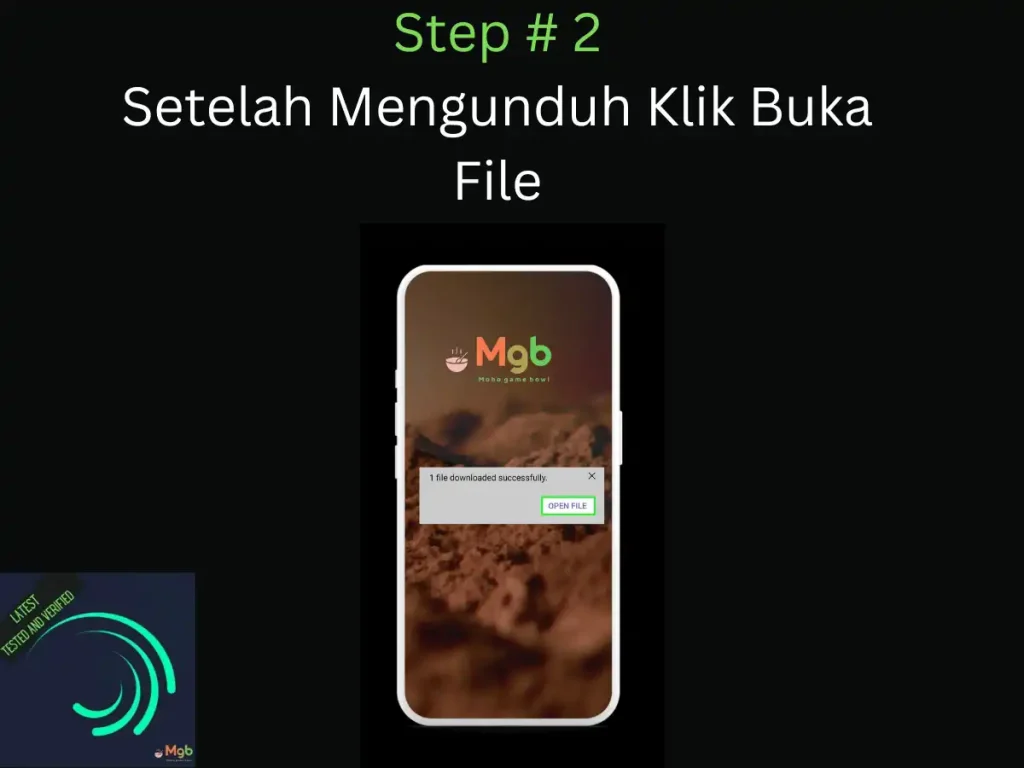 Representasi visual pada layar ponsel pada How to Install Alight Motion Mod APK Langkah 2. Klik open file.