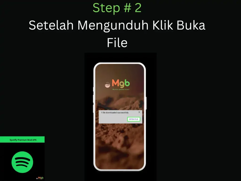 Representasi visual pada layar ponsel pada Cara Memasang Spotify Mod APK Langkah 2. Klik buka file.