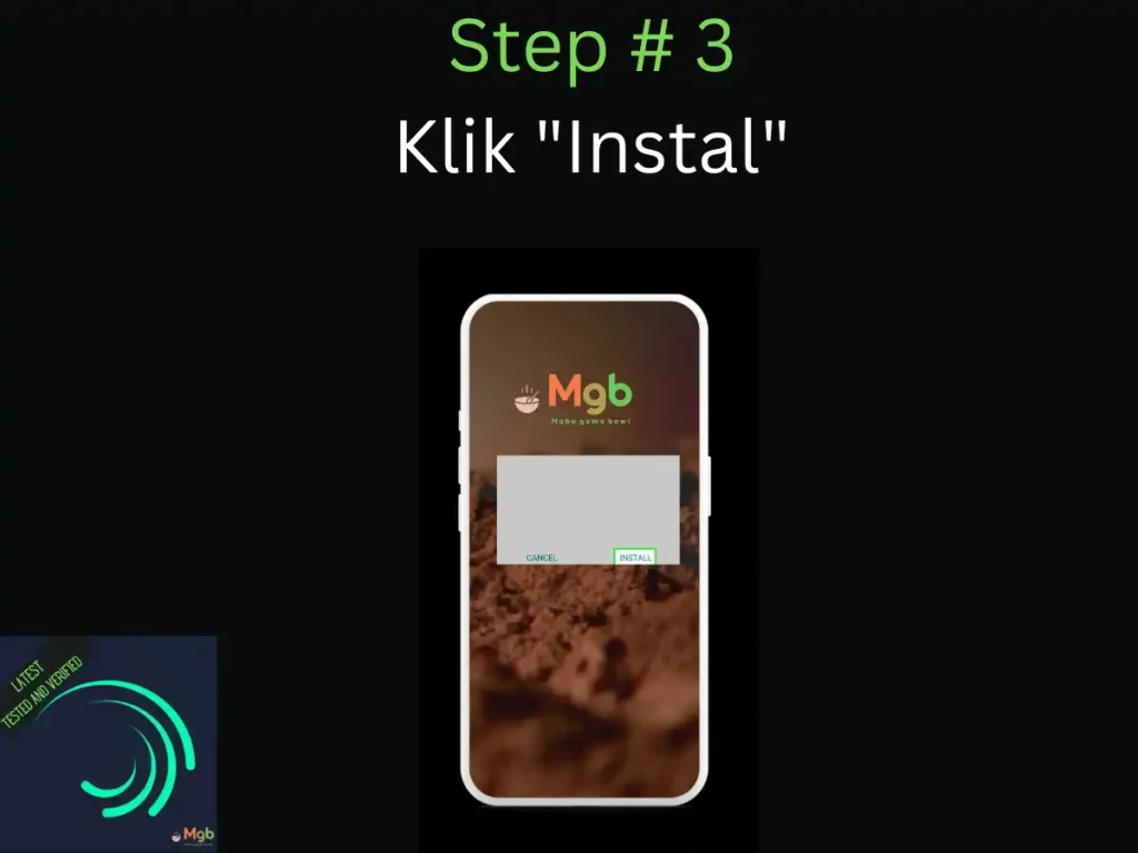 Representasi visual pada layar ponsel pada How to Install Alight Motion Mod APK Langkah 3. klik install