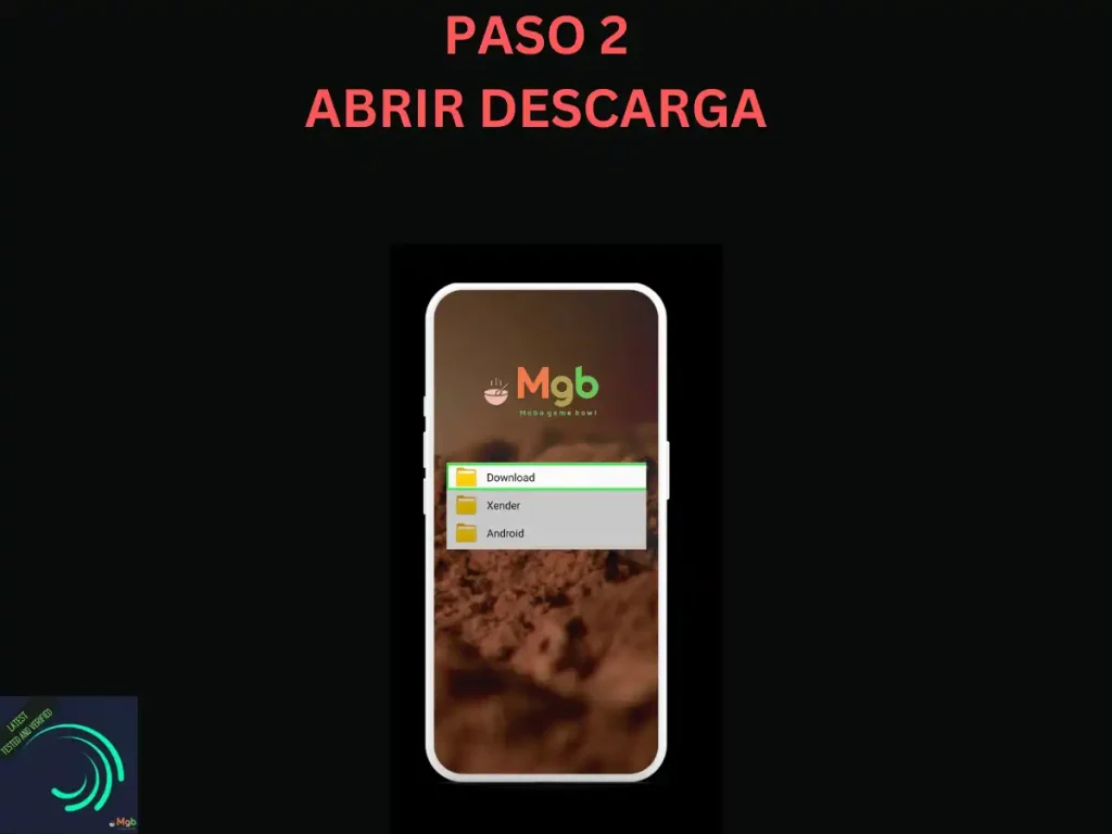 Representación visual en la pantalla del teléfono móvil sobre Cómo instalar Alight Motion Mod APK desde el administrador de archivos, paso 2. Abra Descargar.