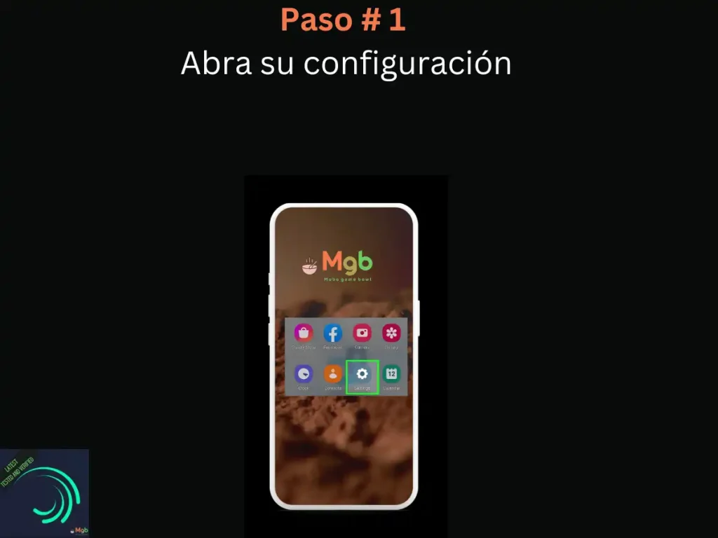 Representación visual en la pantalla del teléfono móvil en Cómo descargar Alight Motion Mod APK Paso 1 configuración abierta.
