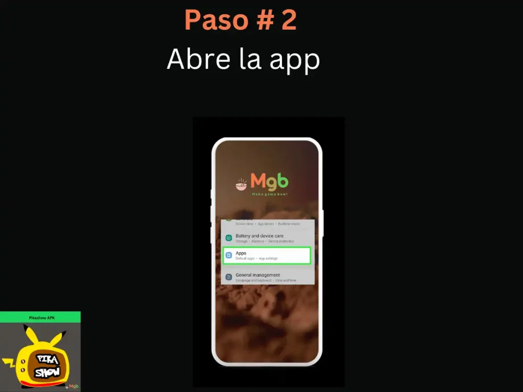 Representasi visual pada layar ponsel tentang Cara mengunduh Pikashow APK Langkah 2. Klik Aplikasi