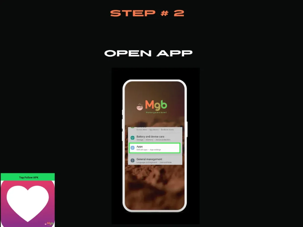 Visual representation on mobile phone screen on How to download Top Follow APK Step 2. Click App