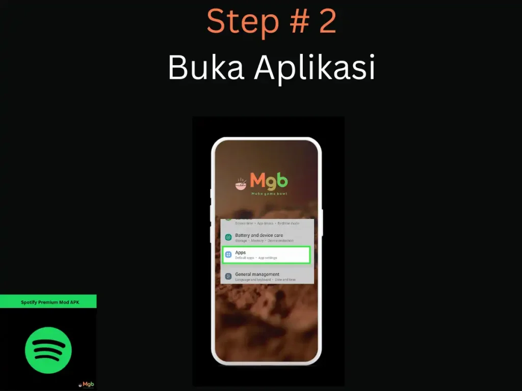 Representasi visual pada layar ponsel tentang Cara mengunduh Spotify Mod APK Langkah 2. Klik Aplikasi