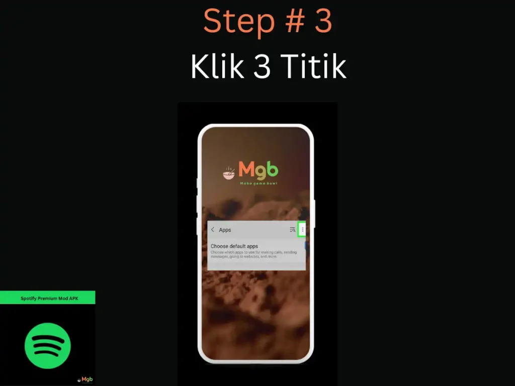 Representasi visual di layar ponsel tentang Cara mengunduh Spotify Mod APK Langkah 3. Klik 3 titik.