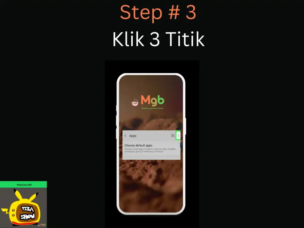Representación visual en la pantalla del teléfono móvil en Cómo descargar Pikashow APK Paso 3. Haz clic en 3 puntos.