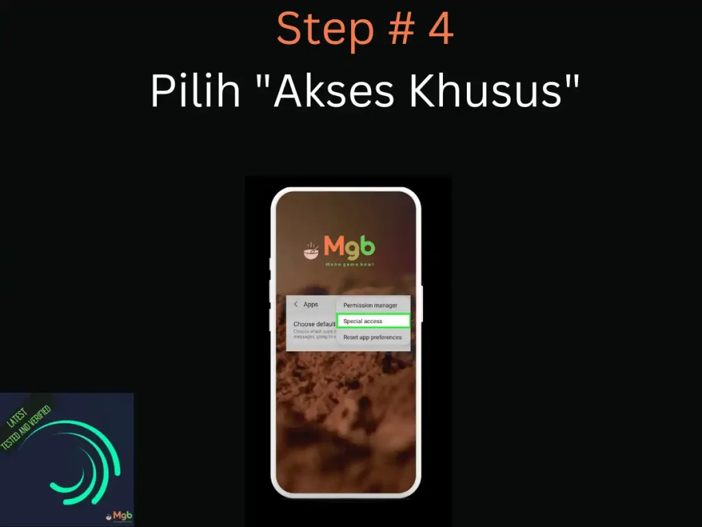 Representasi visual pada layar ponsel tentang Cara mengunduh Alight Motion Mod APK Langkah 4 Akses khusus.
