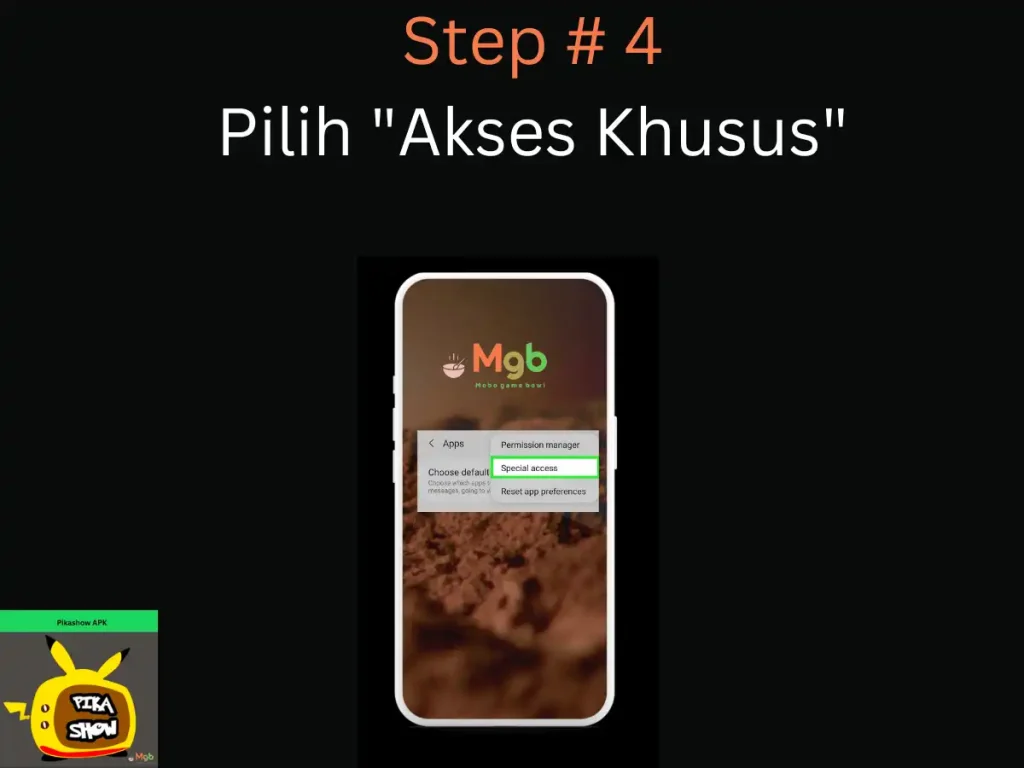 Representación visual en la pantalla del teléfono móvil en Cómo descargar Pikashow APK Paso 4 Acceso especial.
