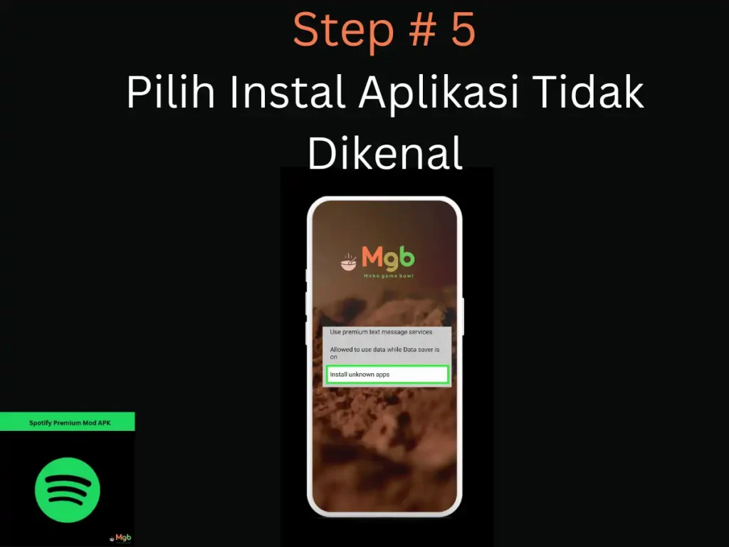Representasi visual di layar ponsel tentang Cara mengunduh Spotify Mod APK Langkah 5 Izinkan akses dari sumber ini.