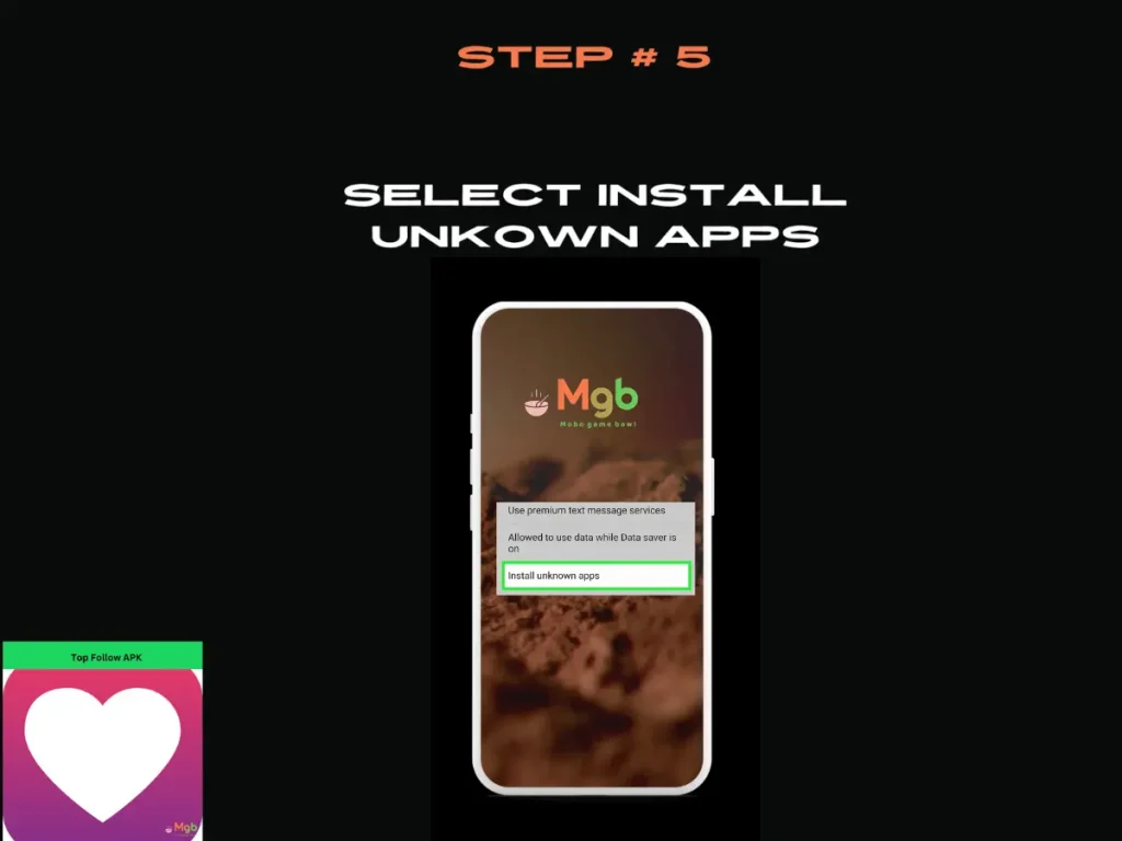 Visual representation on the mobile phone screen on How to download Top Follow APK Step 5 Allow access from this source.