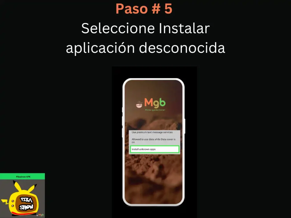 Representasi visual di layar ponsel tentang Cara mengunduh Pikashow APK Langkah 5 Izinkan akses dari sumber ini.
