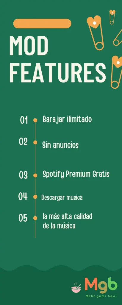 Spotify Premium Mod APK MOD Características Sin anuncios, reproducción aleatoria ilimitada, Spotify Premium gratuito, modo de repetición ilimitado y descarga de música
