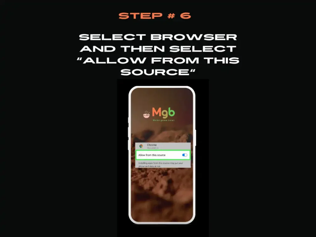 Visual representation on the mobile phone screen on How to download minecraft 1.19 apk Step 6 Allow access from this source.