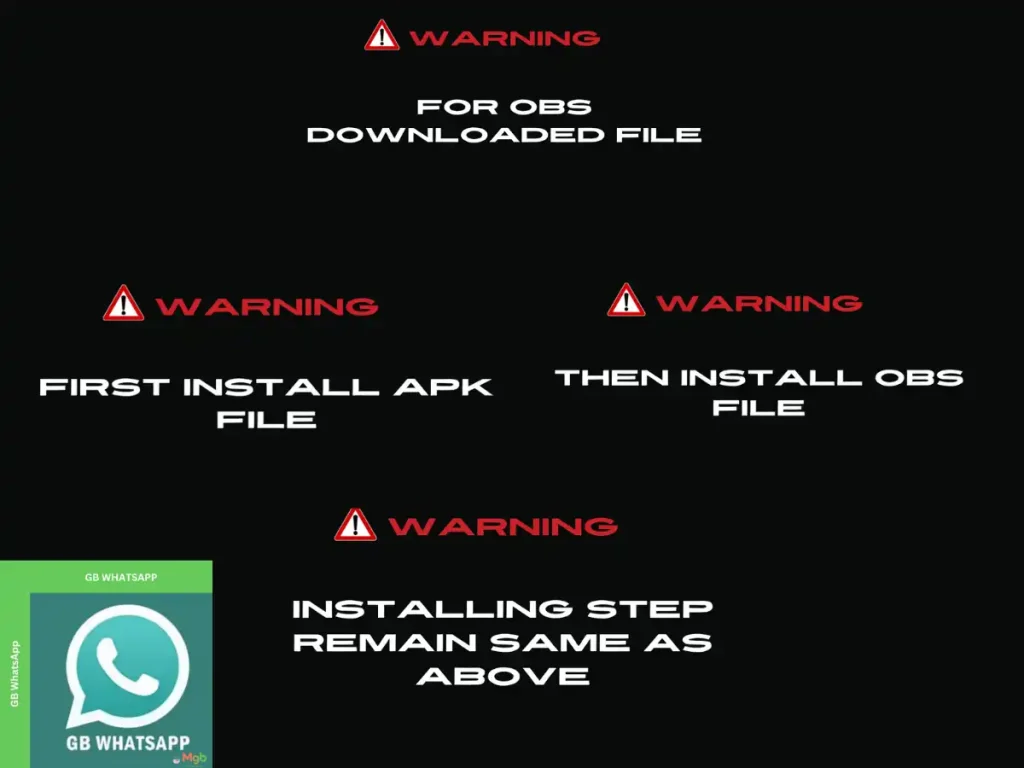 Visual representation on the mobile phone screen on How to Download and install OBS FILE GB Whatsapp APK.
