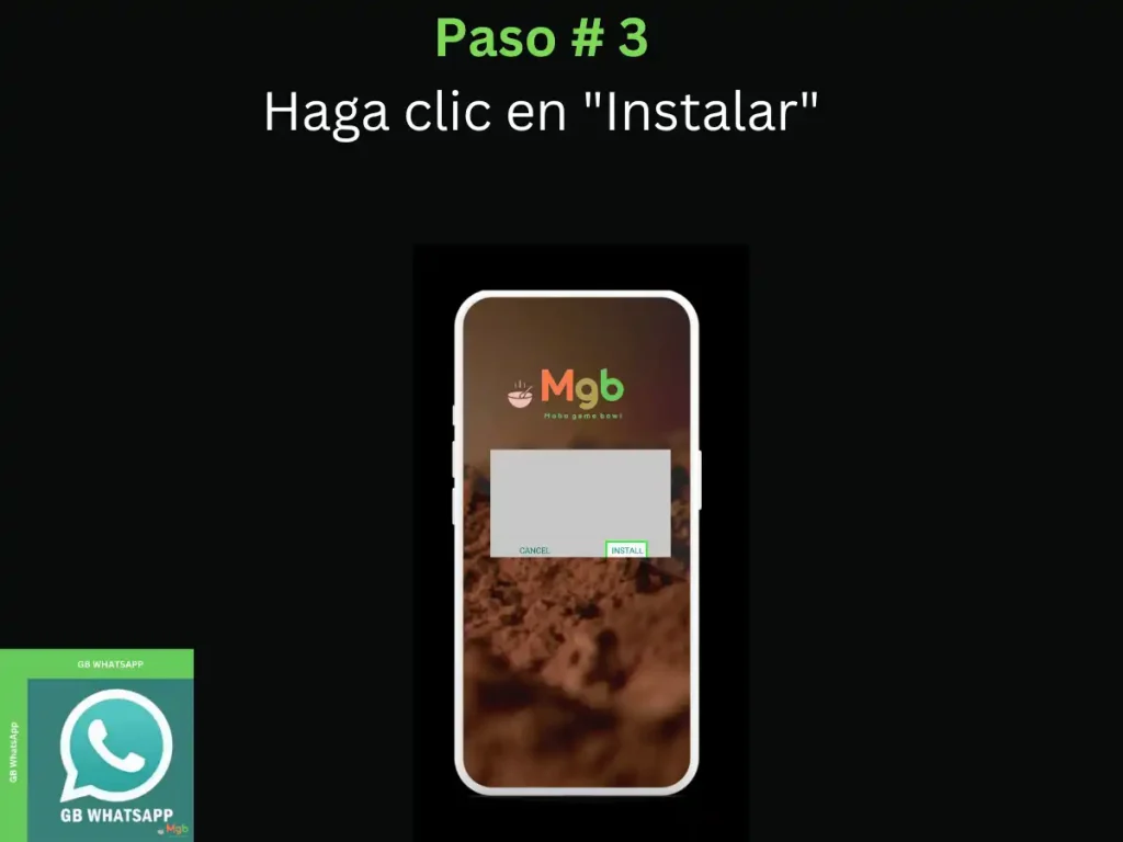 Representación visual en la pantalla del teléfono móvil en Cómo instalar GB Whatsapp APK Paso 3. haga clic en instalar