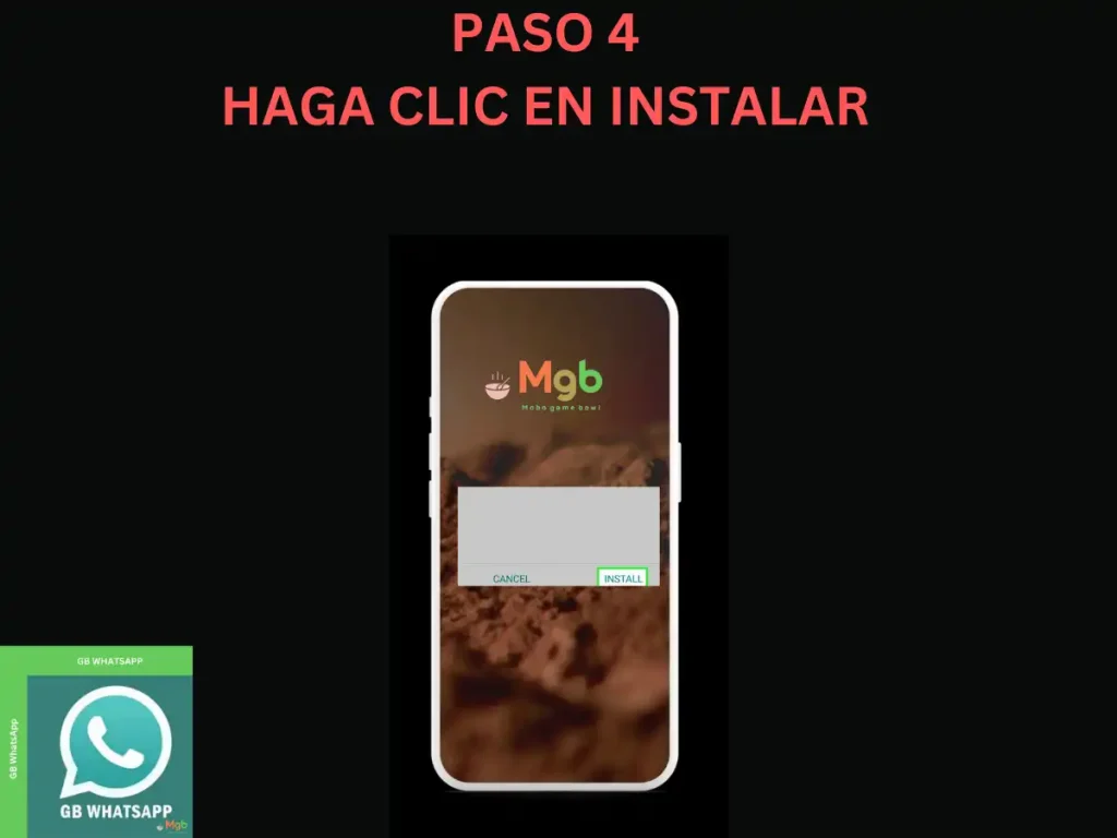 Representación visual en la pantalla del teléfono móvil en Cómo instalar GB Whatsapp APK desde el administrador de archivos paso 4 Haga clic en Instalar