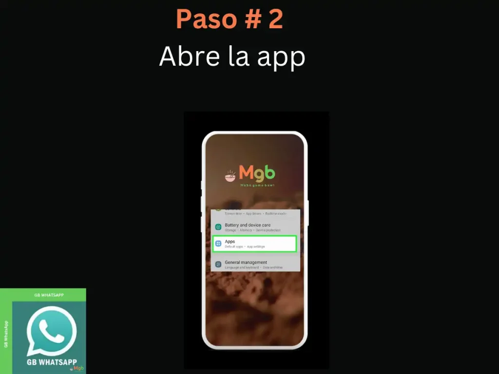 Representación visual en la pantalla del teléfono móvil en Cómo descargar GB Whatsapp APK Paso 2. Haga clic en Aplicación